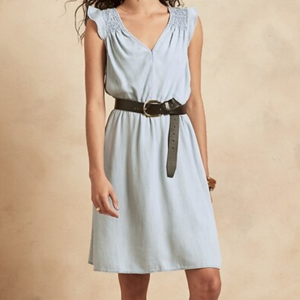 Banana Republic Flutter Sleeve Chambray fit-and-flare dress
